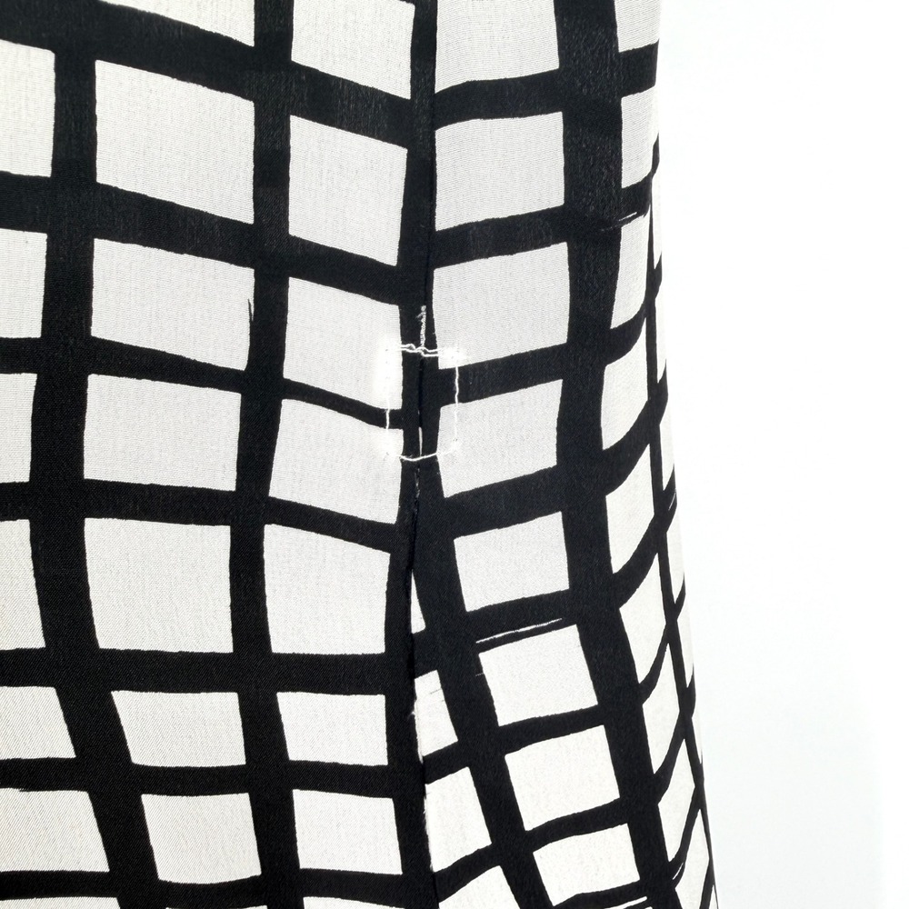 WHIT Sutton Shirt Dress Silk Black White Grid Print Maxi Short Sleeve Size M - Picture 9 of 16
